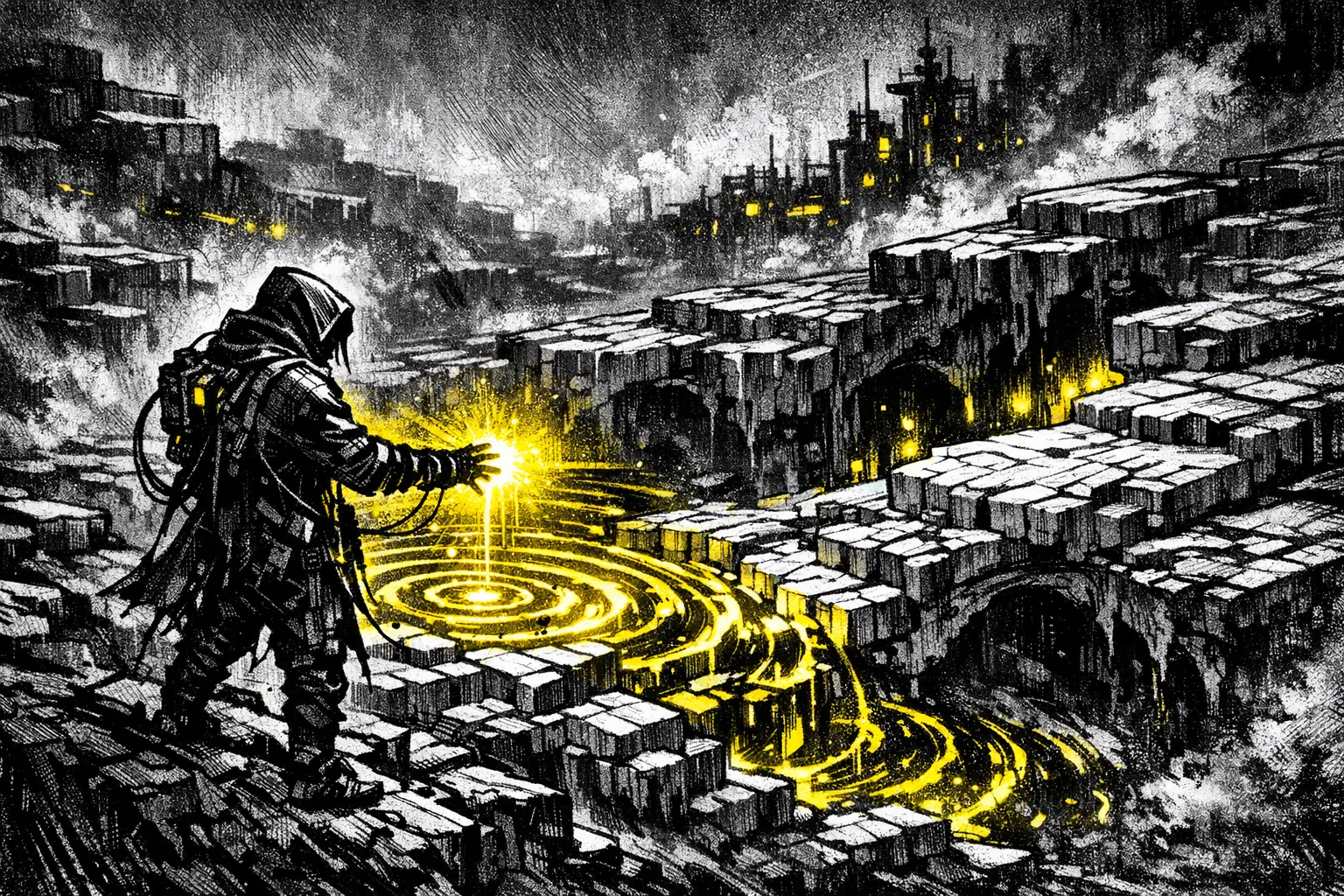 Dithered terrain artwork for Raym